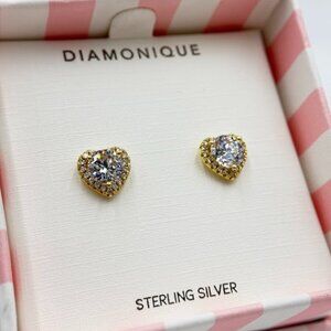 Diamonique Sterling Silver Goldclad Cubic Zirconia Heart Shaped earrings